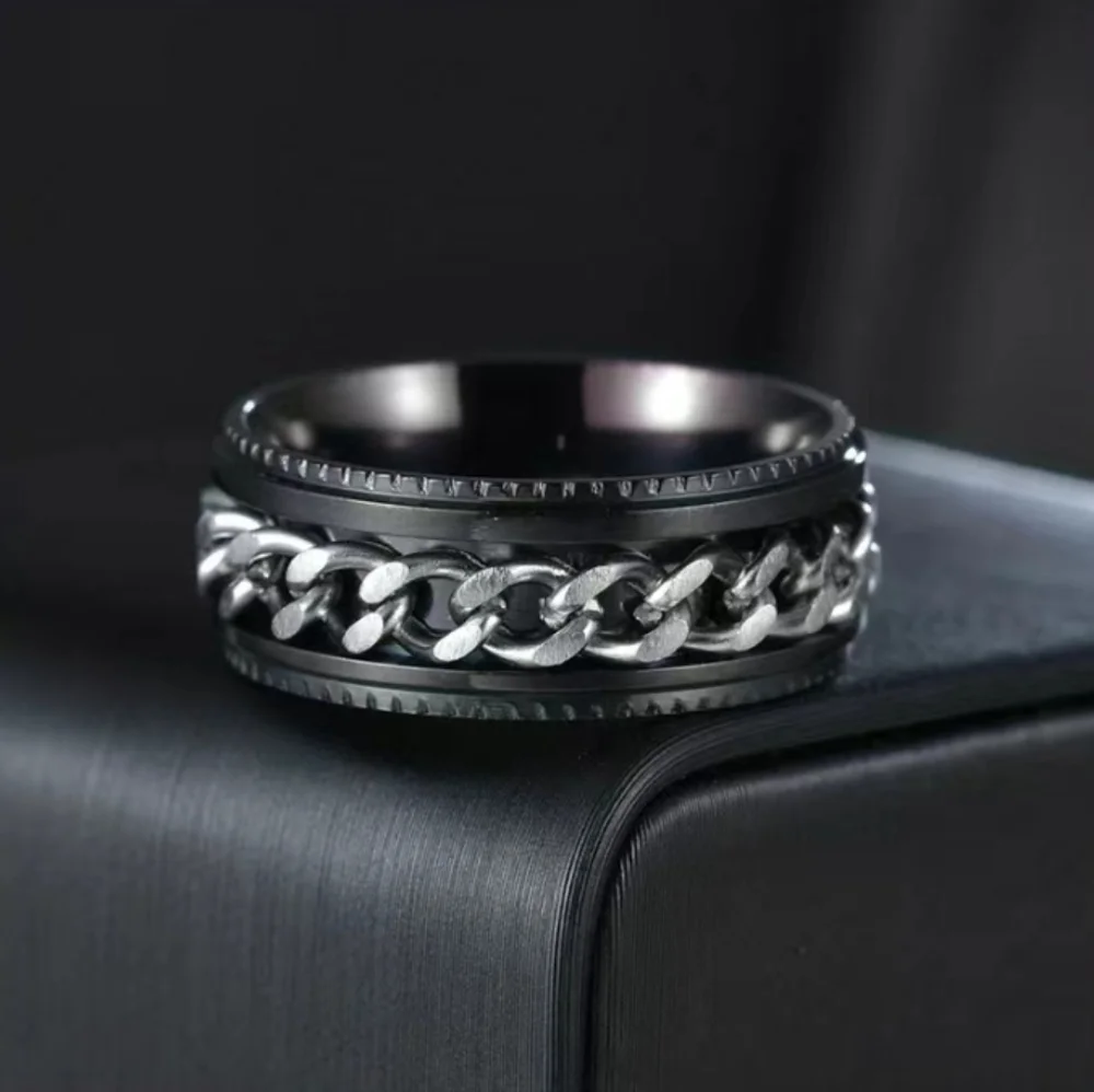 Mens Stainless Steel Black Ring